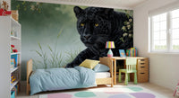 Realistic black jaguar with yellow eyes on Black Panther Calm Wall Mural