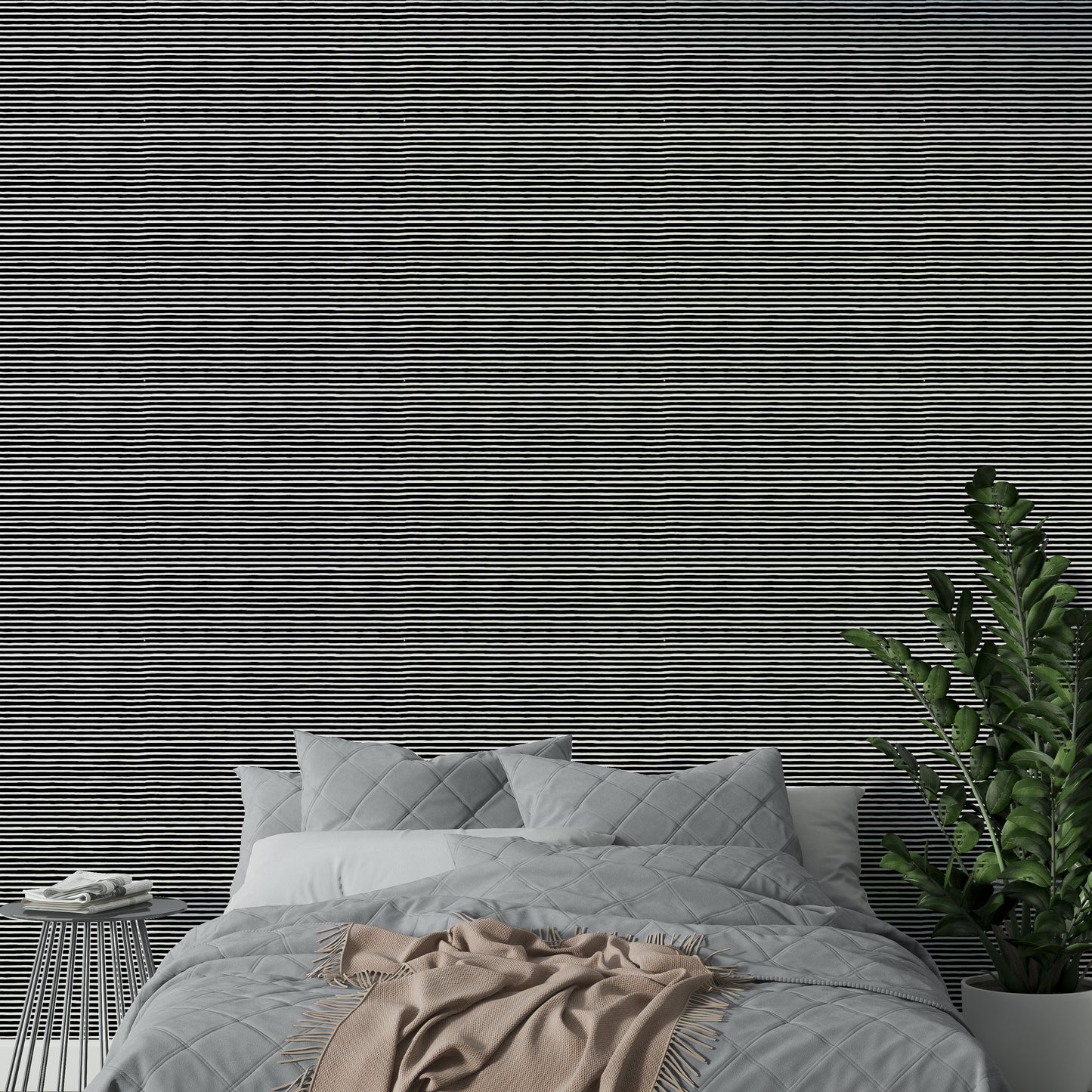 Minimalist black linear pattern wall covering

