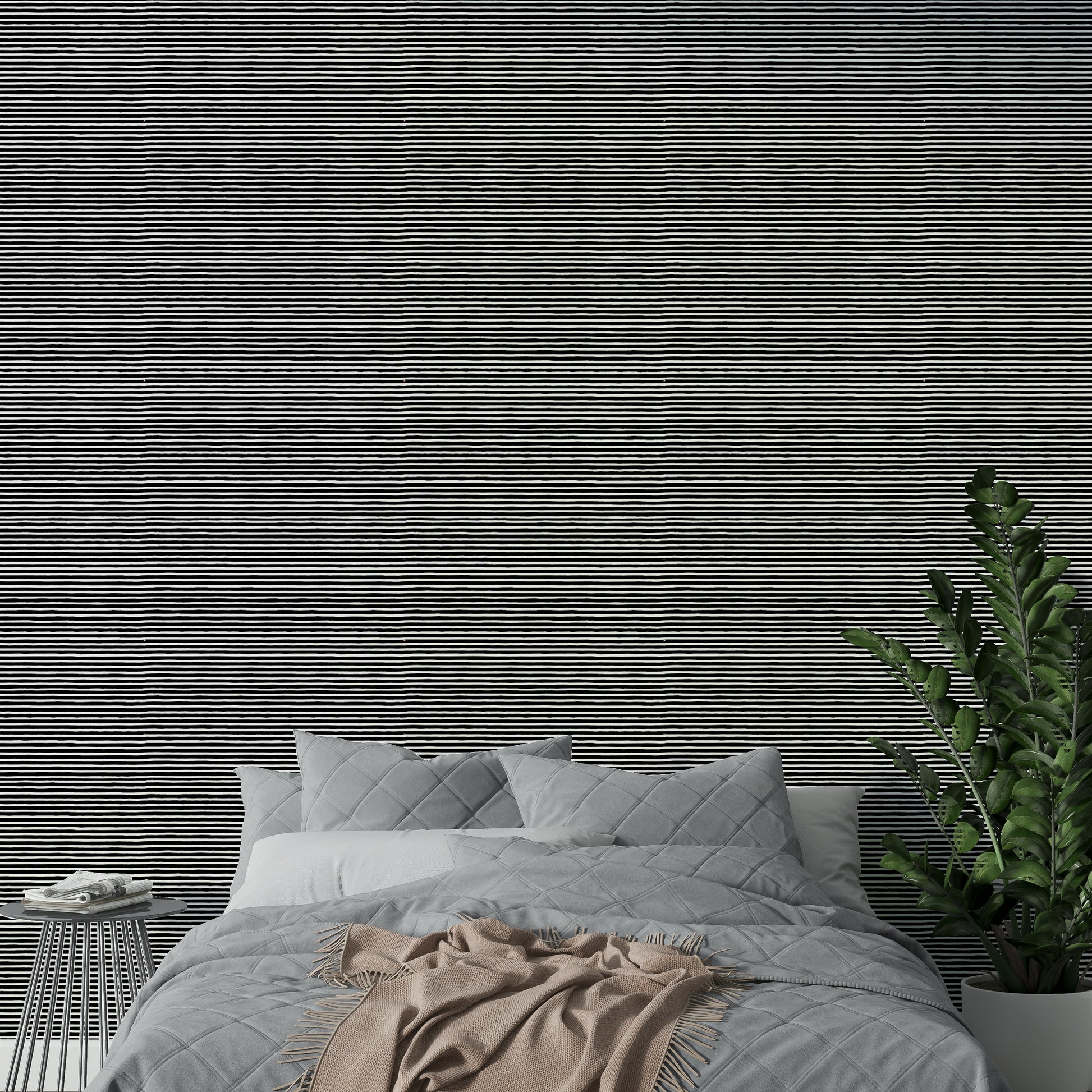 Minimalist black linear pattern wall covering

