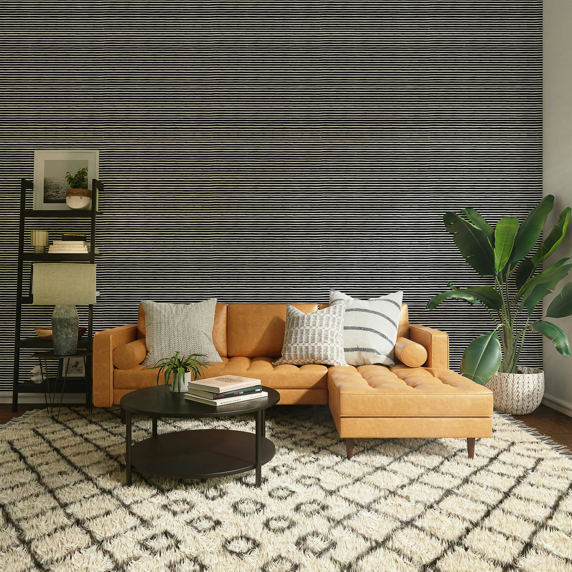 Graphic line wallpaper in black for accent walls

