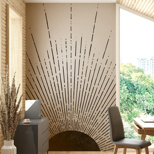 Black Sun Rays Wall Mural with dark rays radiating from the sun.

