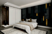 Dramatic charcoal spires on black background wall mural design

