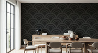 Monochrome Black Charcoal Waves Wall Mural with fluid, abstract lines, offering a sleek and contemporary geometric wallpaper look.