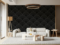 An abstract Black Charcoal Waves Wall Mural featuring flowing dark lines, creating a modern and sophisticated geometric wallpaper design.