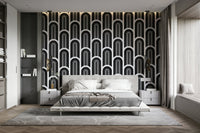 Full view of black & white arch wallpaper

