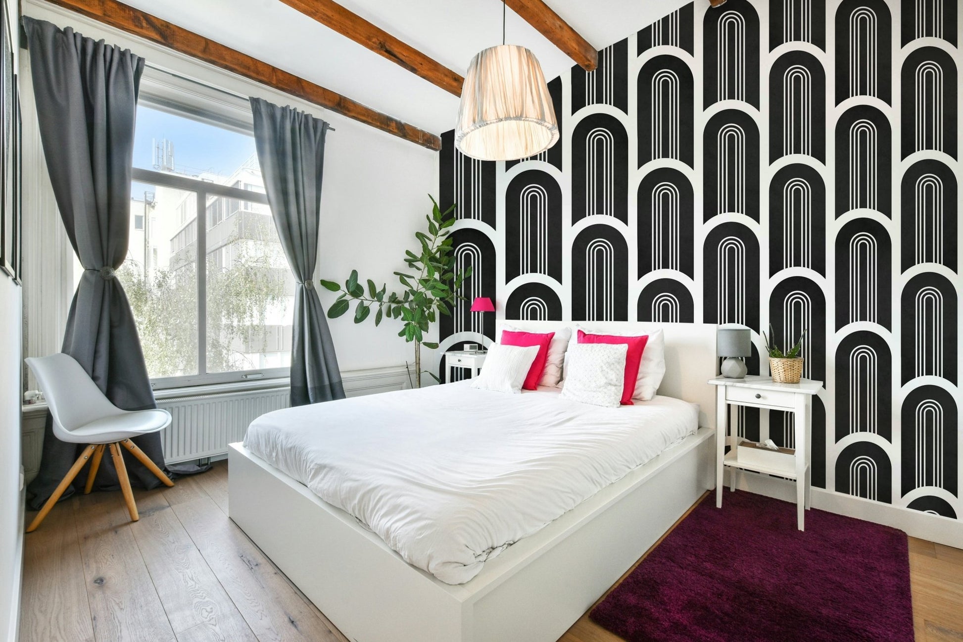 Graphic black arch design on wall mural

