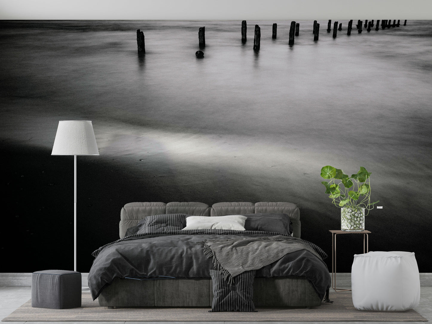 A beautiful wide-angle wall mural of the sea.

