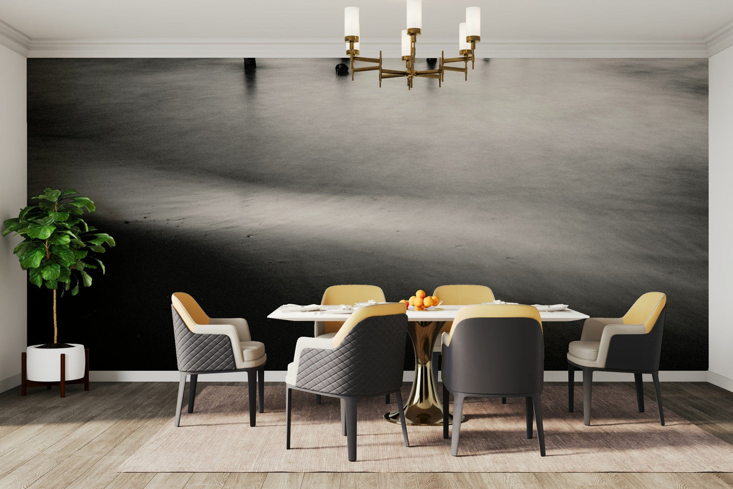 A graceful subtle wave wall mural in cool, natural tones.

