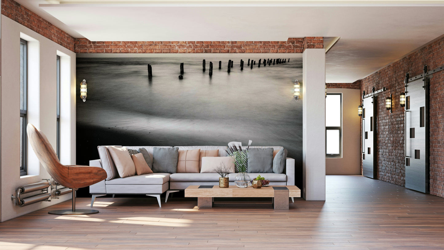 A contemplative peaceful beach wallpaper mural for a feature wall.

