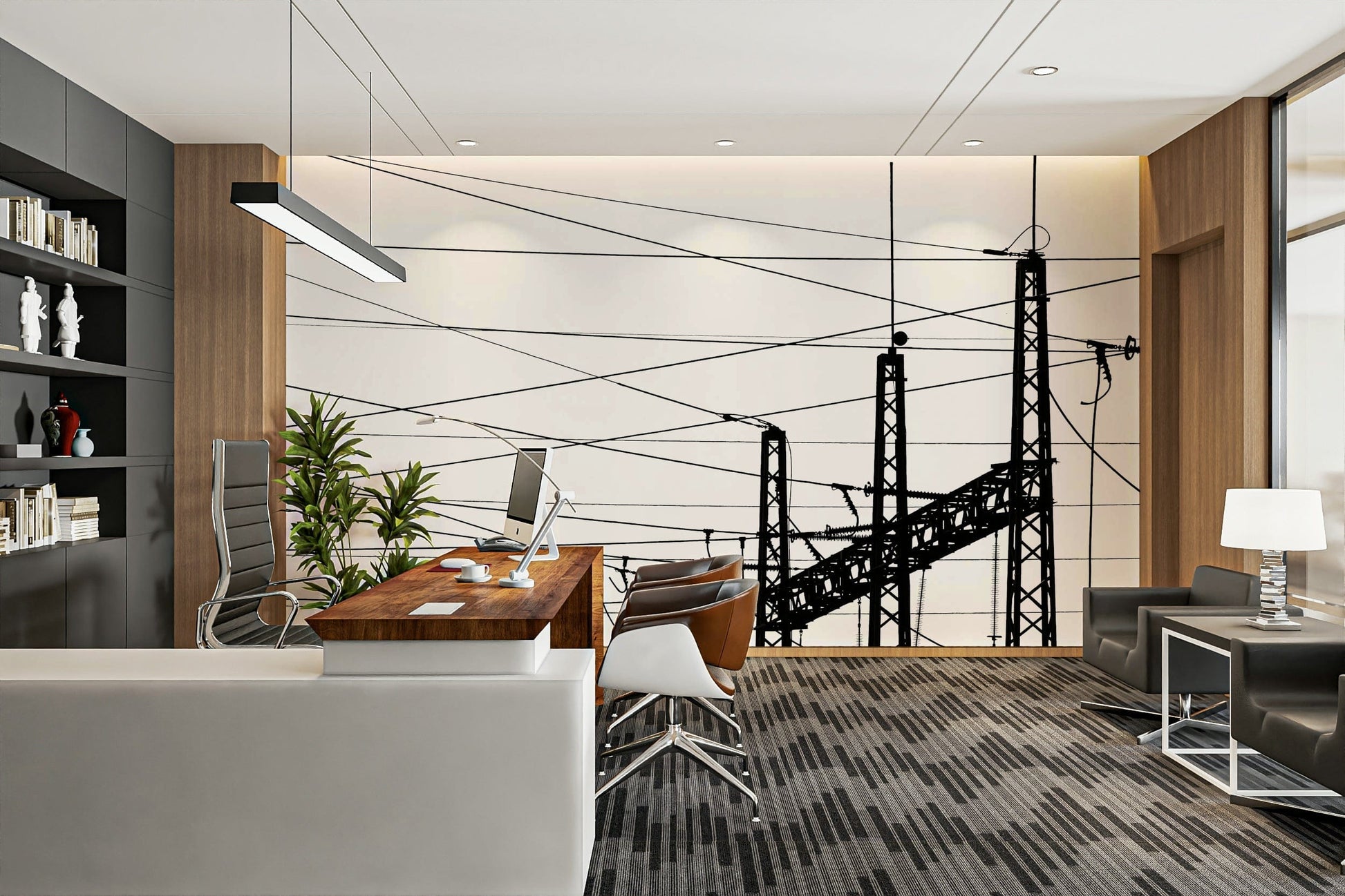 A peaceful concrete structure mural on decorative wallpaper.

