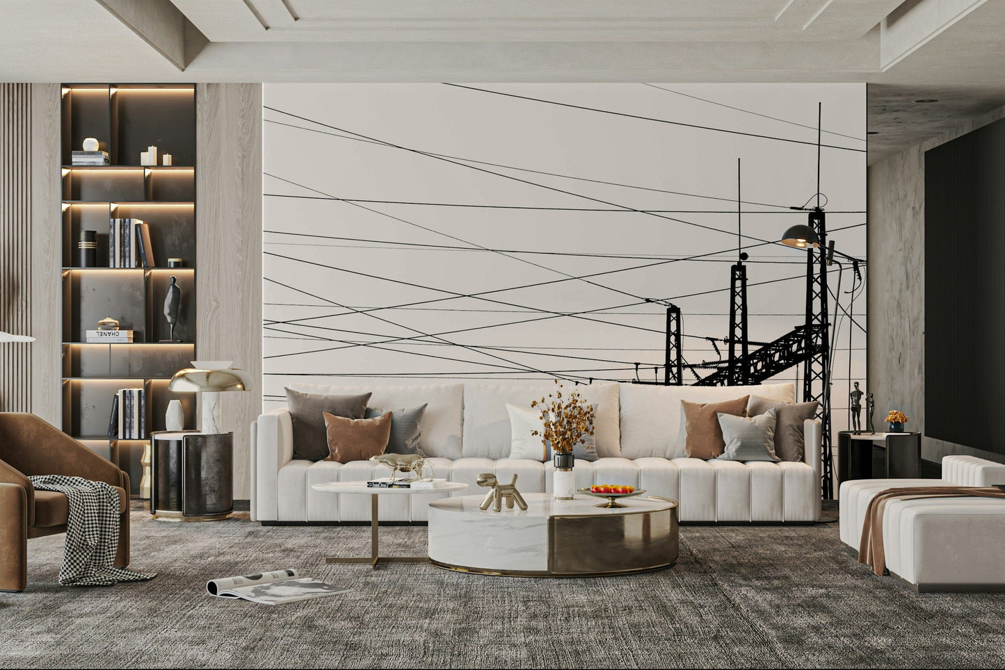 A contemplative industrial design wallpaper mural for a feature wall.

