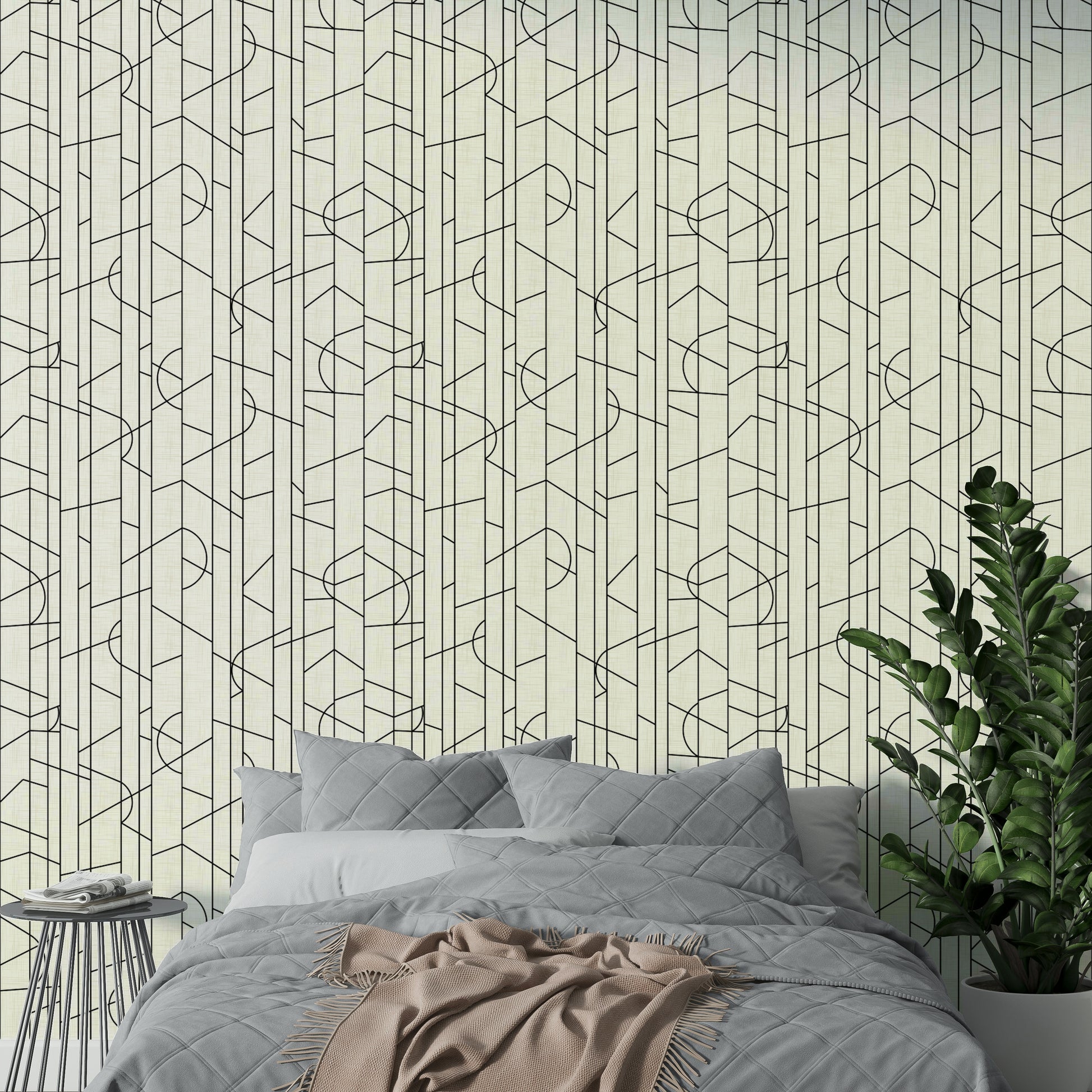 Black and white wallpaper with abstract shapes

