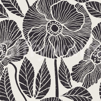 Scandinavian black-white Poppy Meadow wallpaper print, subtle grain texture.
