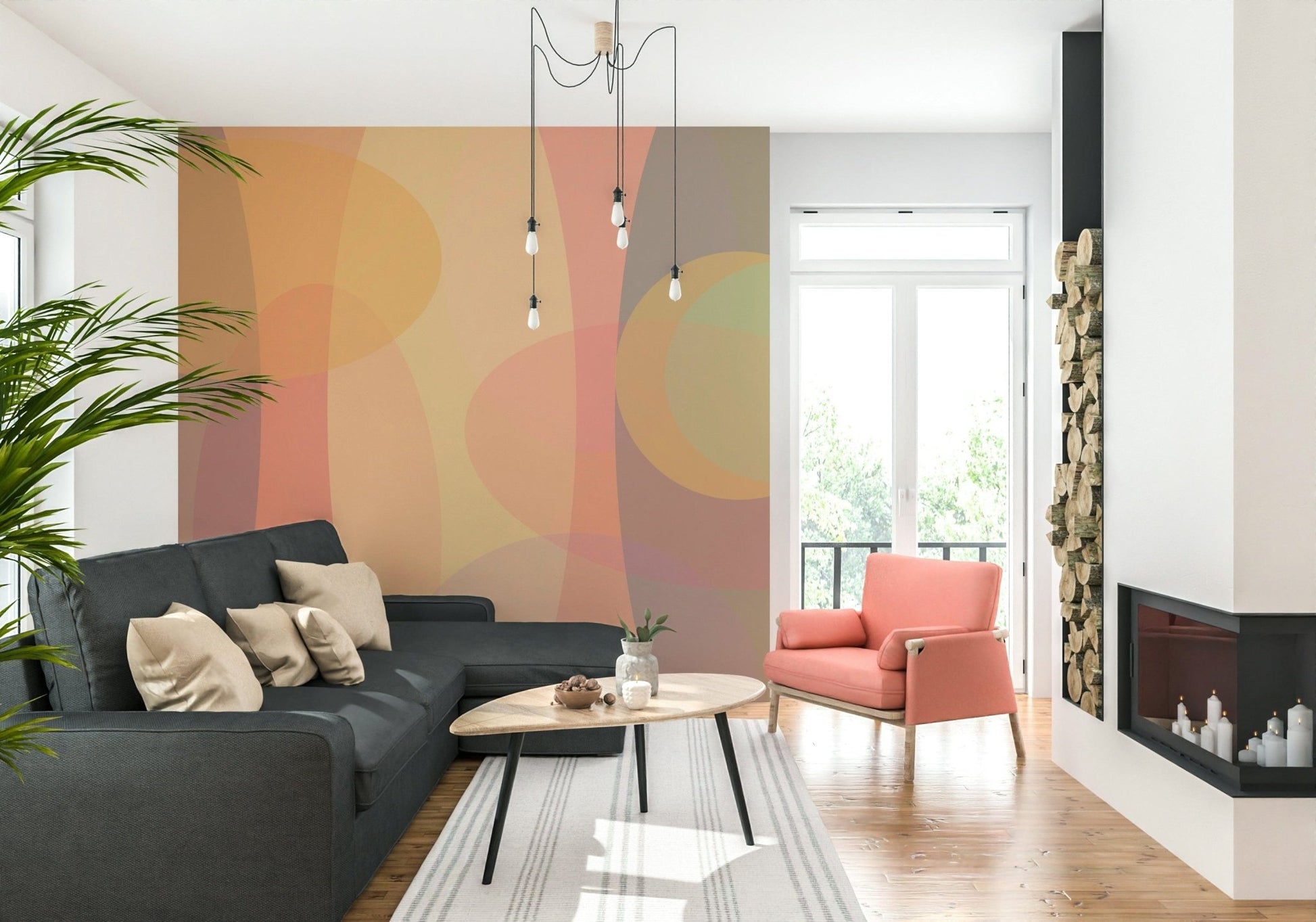 Translucent oval layers arranged in warm earthy tones for a serene abstract wallpaper look.