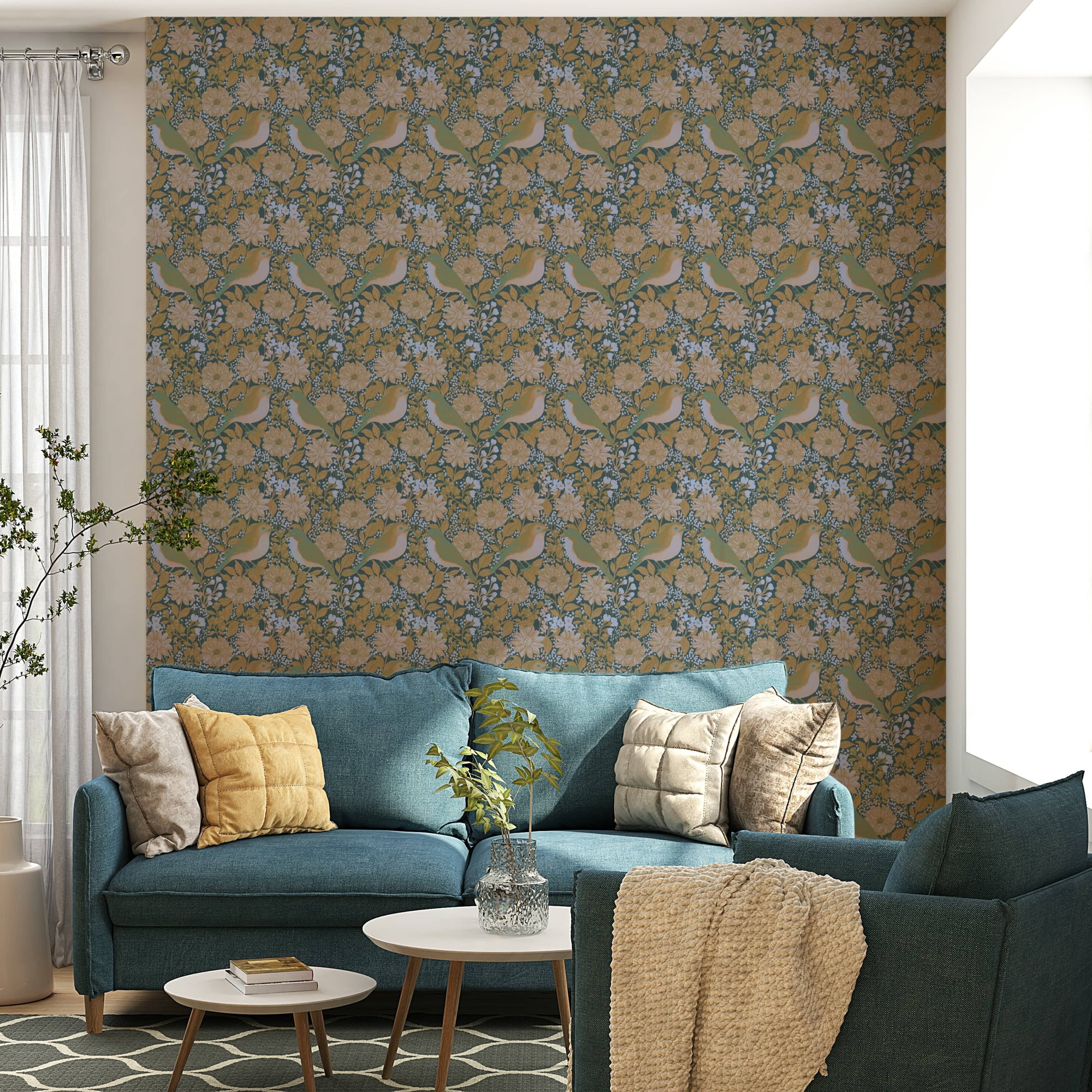 A serene garden scene wall mural for your decor.

