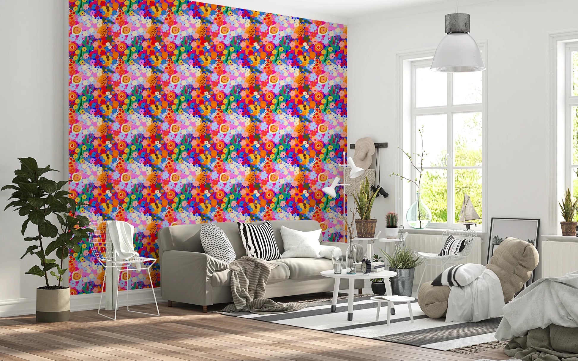 Ornate Bloom Burst colour pop florals Wallpaper illustration