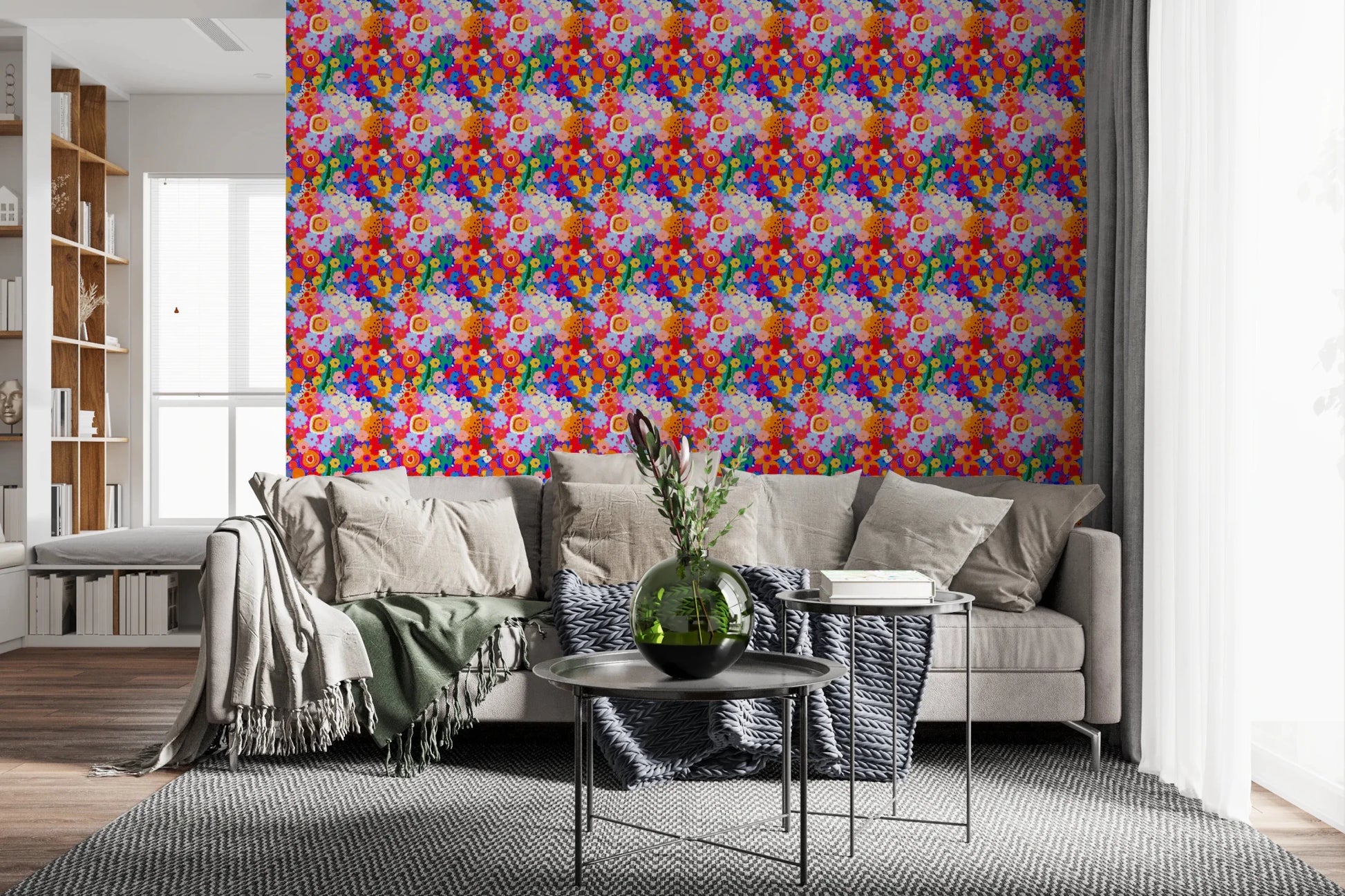 Repeating Bloom Burst colour pop florals Wallpaper pattern work