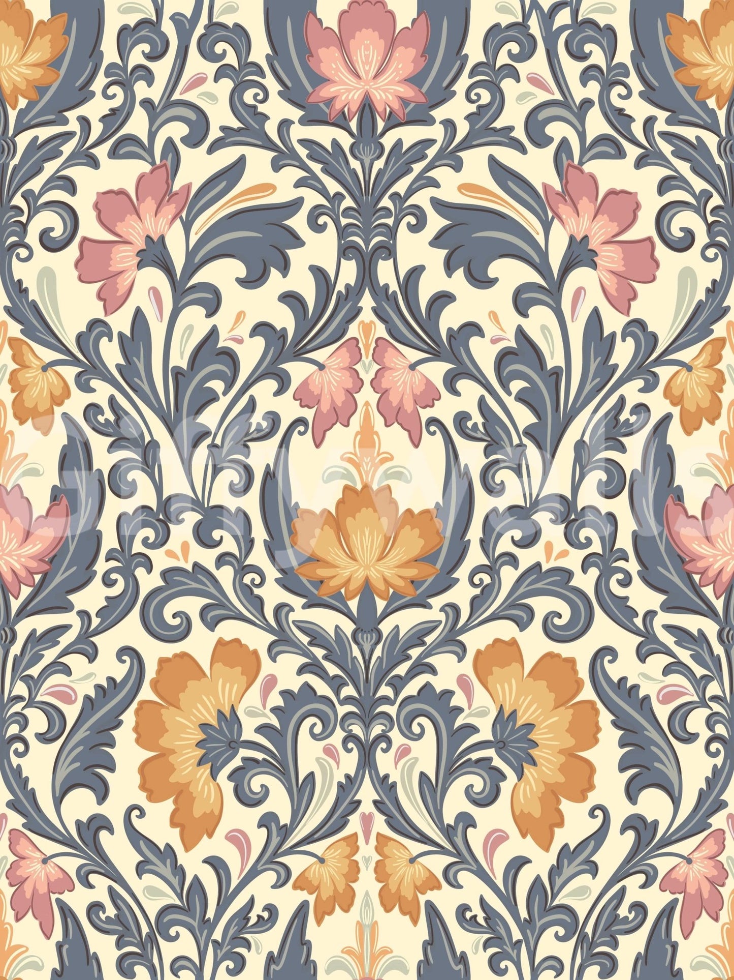 Captivating Bloom Damask wallcovering, exquisite pattern for a dramatic interior.