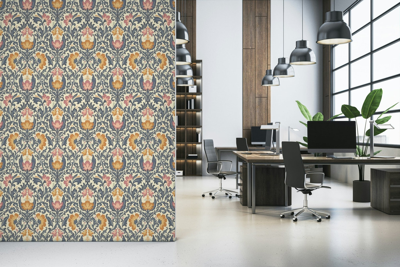 Vintage wall mural showcasing detailed Bloom Damask artistry with antique colors.