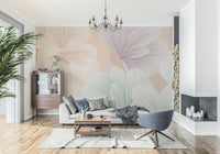 Vintage Botanical Mural in a coastal style bedroom.