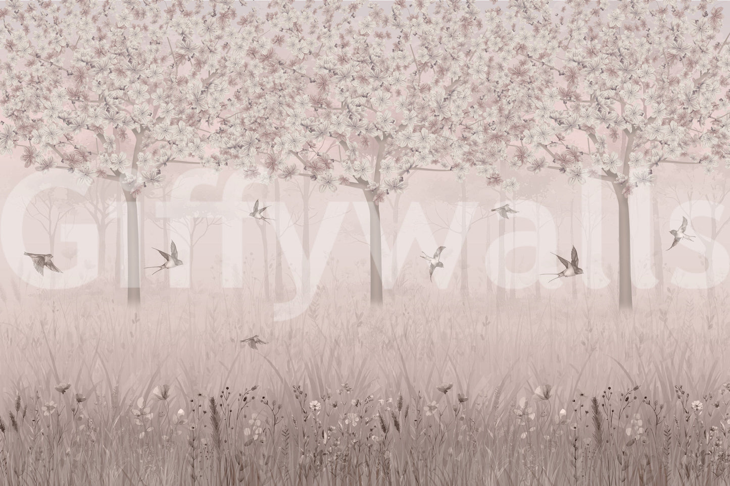 The style is a soft-focus illustration or a painterly design.


