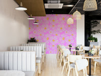 The image shows a repeating pattern of blooming flowers and leaves.

