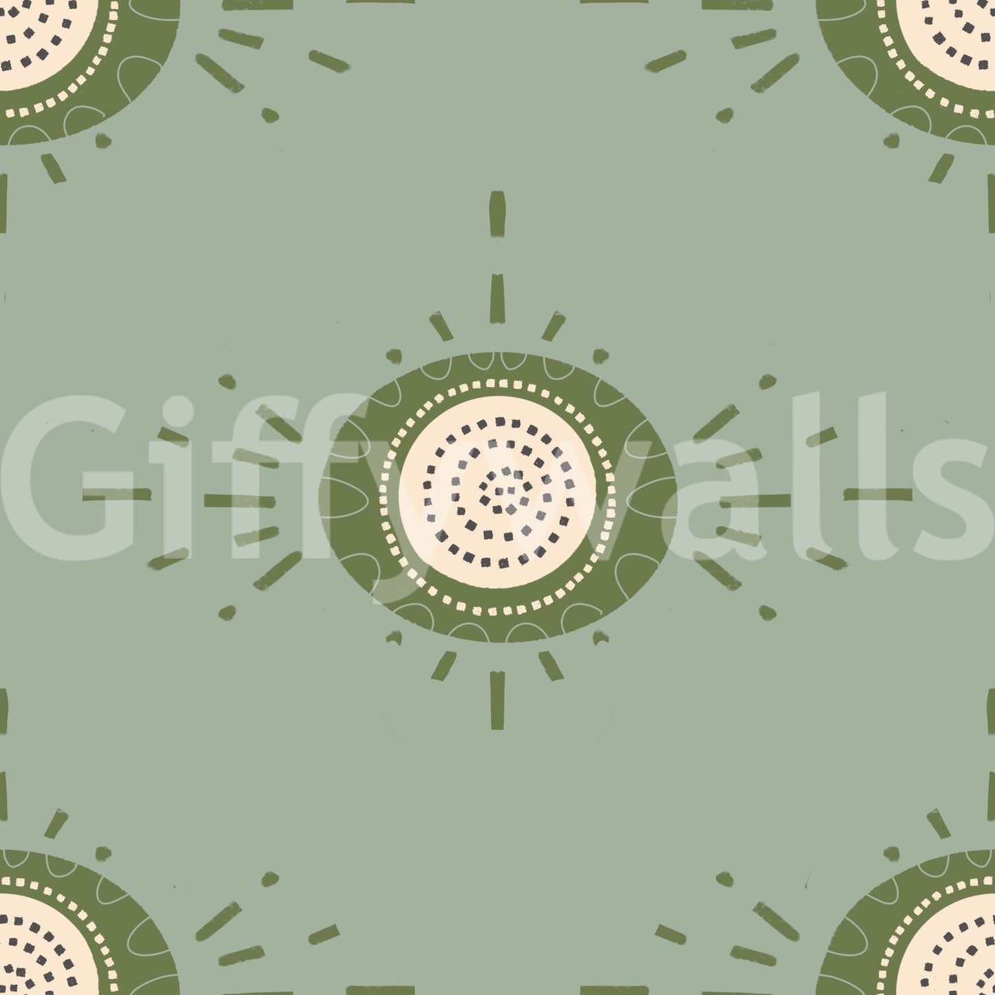 Mid-century modern floral motifs in a calming sage and olive color palette

