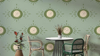 Bloom Light Sage Olive Wallpaper with geometric floral motifs

