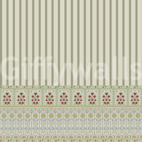 Green wallpaper mural featuring bloom stripe floral border