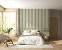 Striped wallpaper border design paired with floral wallpaper elements