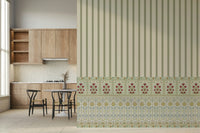Green wallpaper mural with bloom stripe detailing for modern interiors