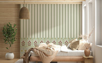Bloom stripe wall mural showcasing green wallpaper accents