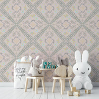 muted pastel blue, yellow, and sage green flowers


