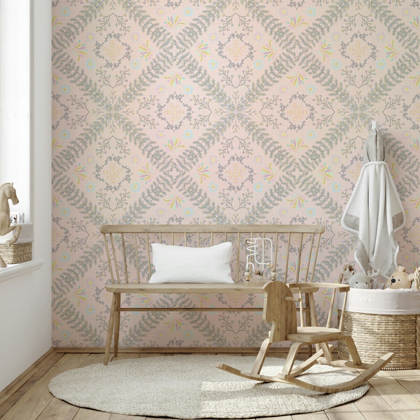 bloom tapestry pink wallpaper

