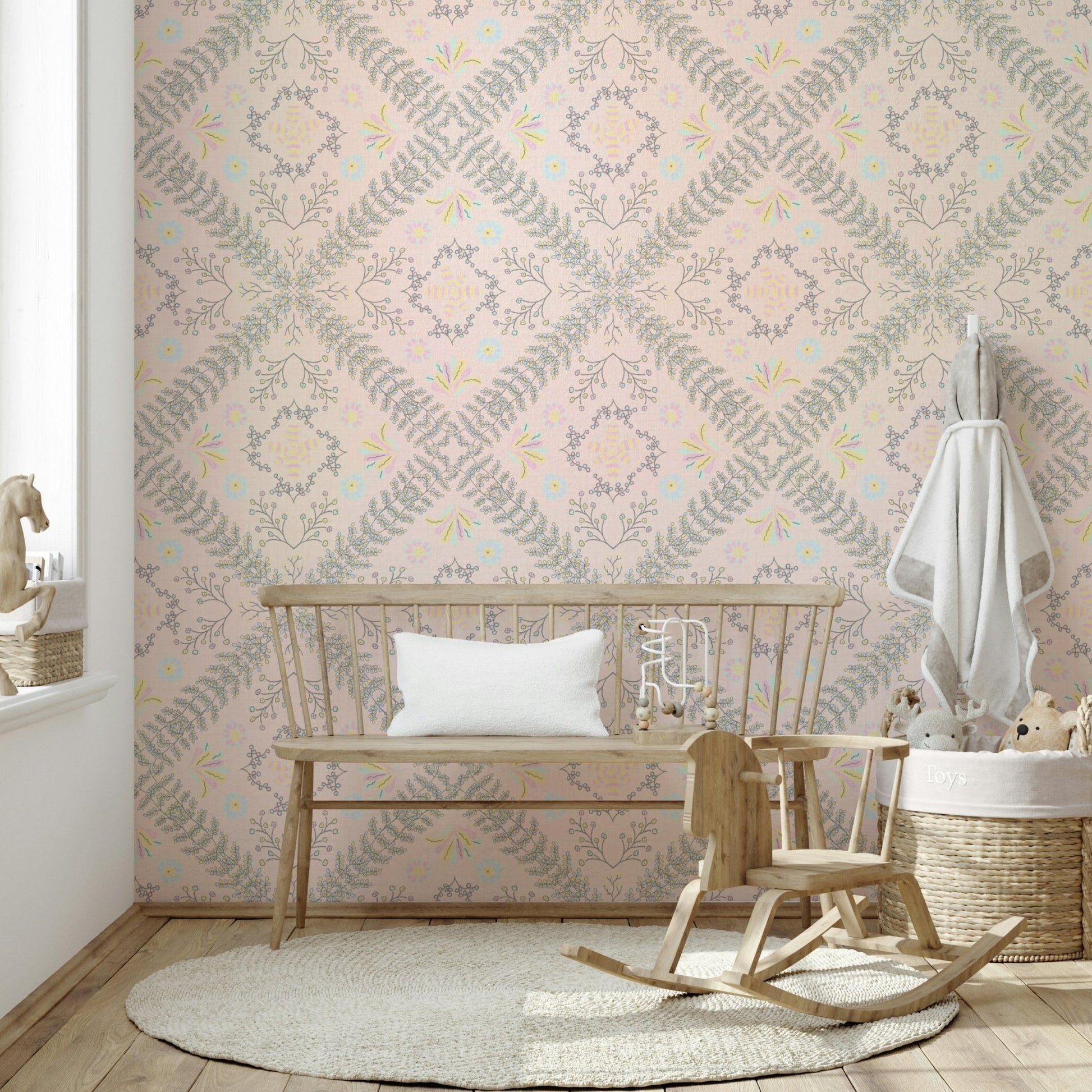 bloom tapestry pink wallpaper

