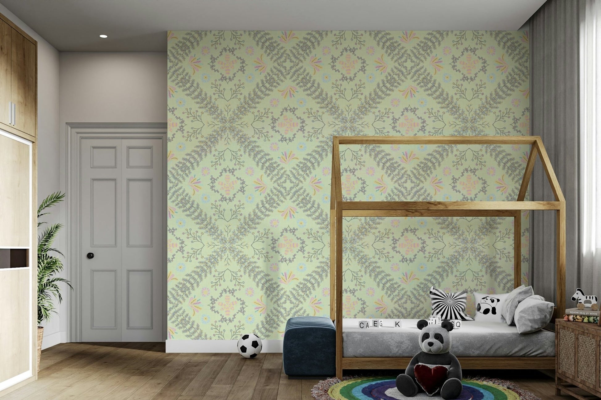 delicate botanical pattern on a sage background


