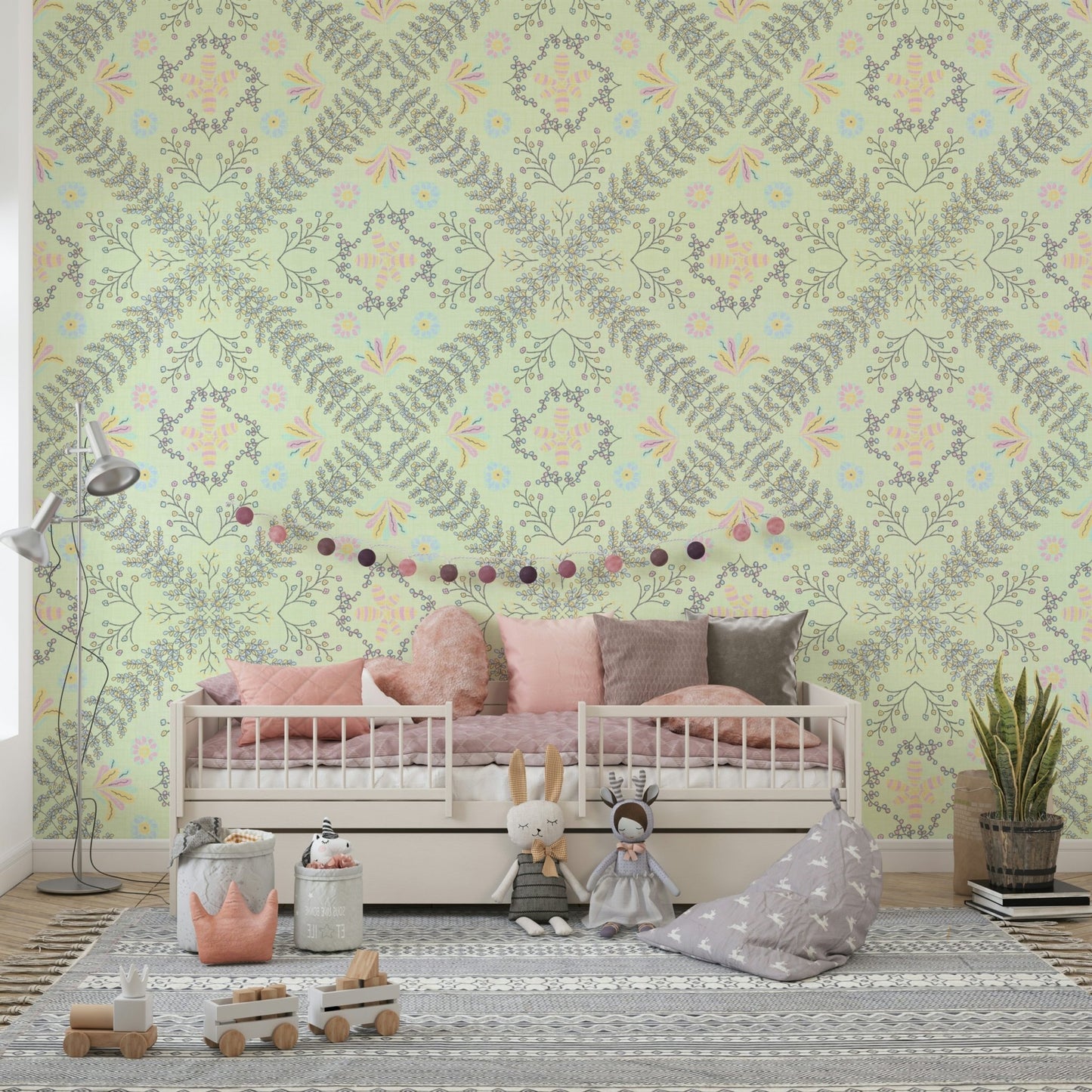 muted pastel pink, yellow, and blue flowers


