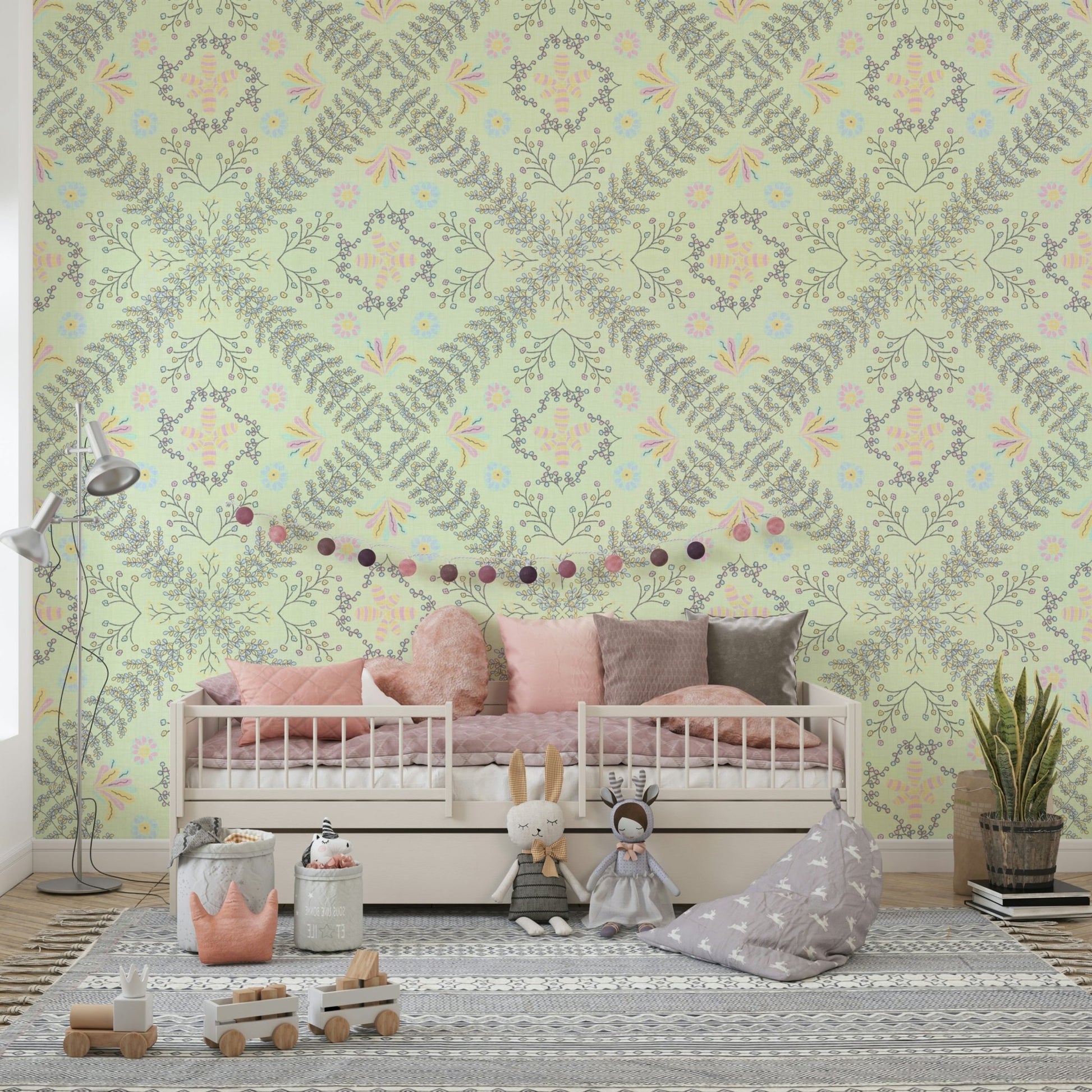muted pastel pink, yellow, and blue flowers

