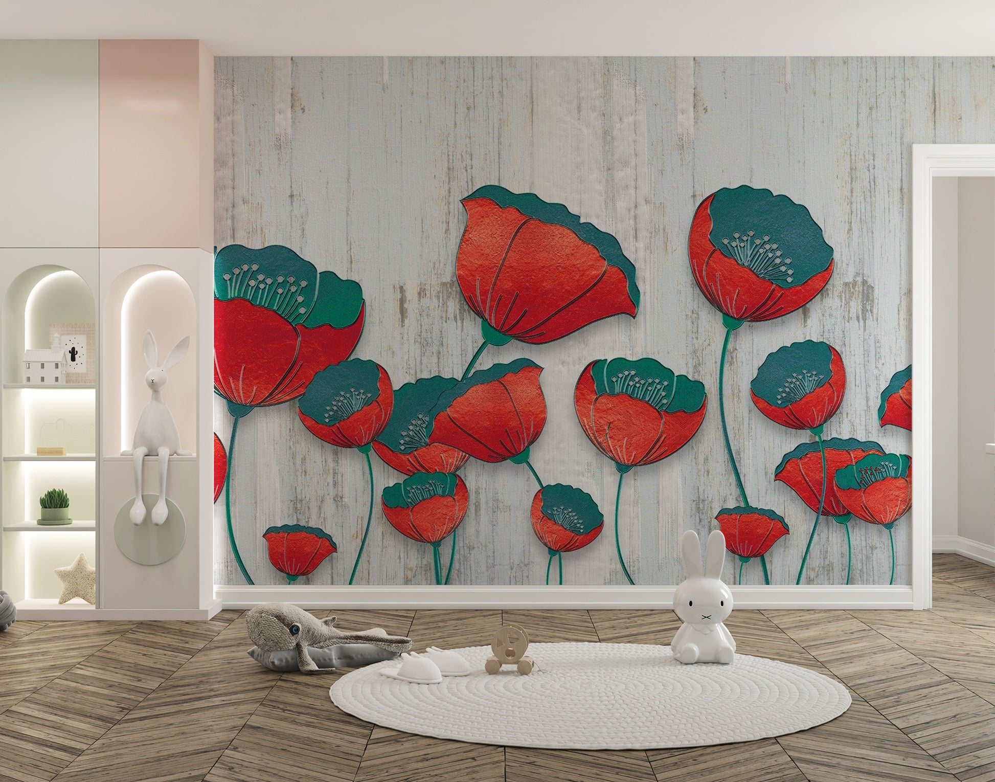 Blooming 3D Red Floral Wallpaper Mural - Giffywalls