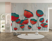 Blooming 3D Red Floral Wallpaper Mural - Giffywalls