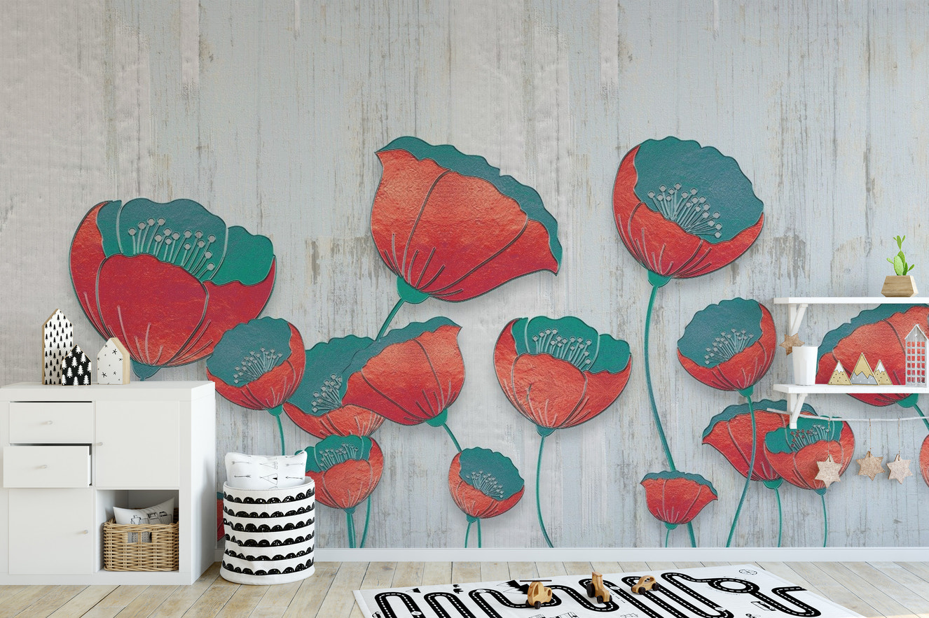 Blooming 3D Red Floral Wallpaper Mural

