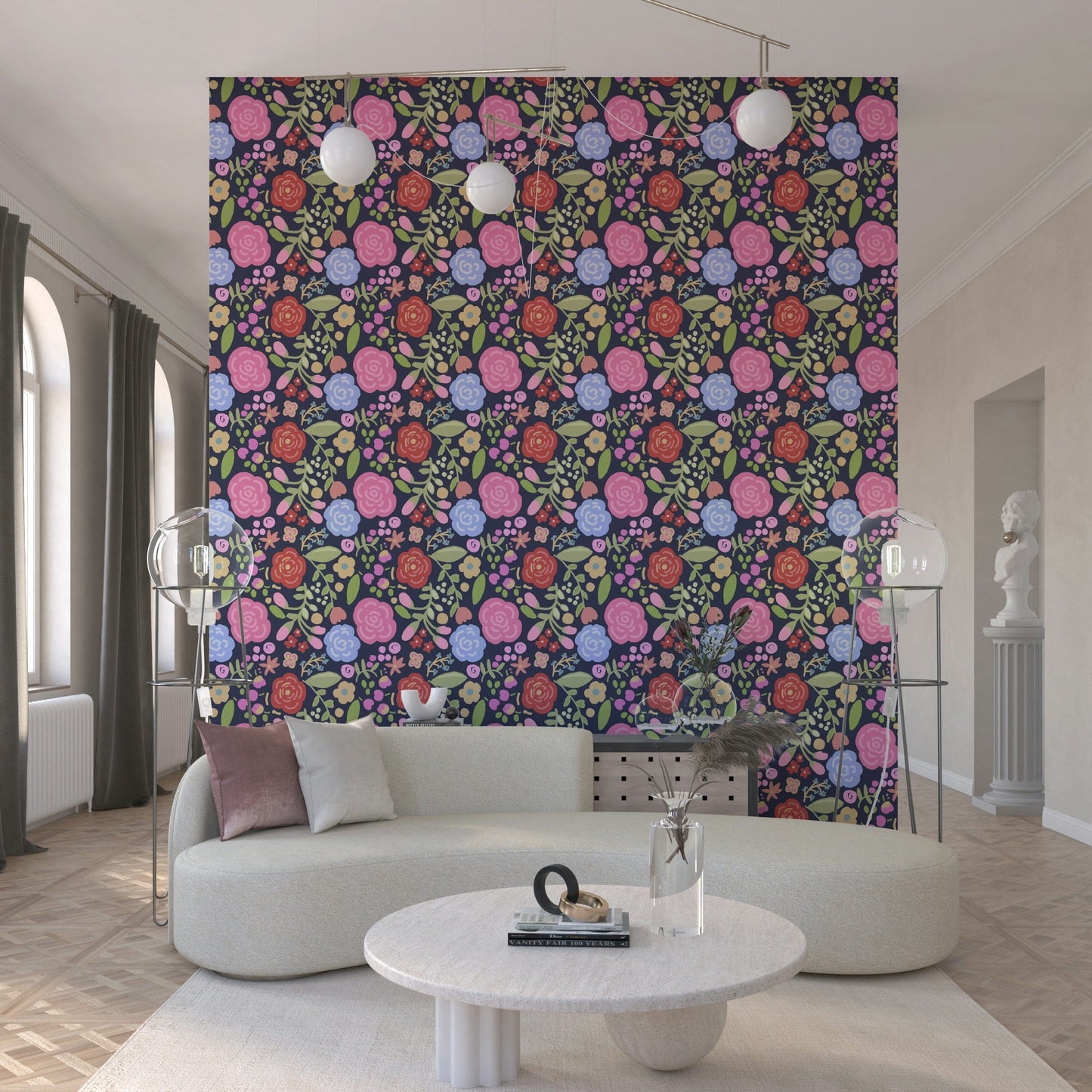Elegant spring flower wallpaper with soft, blooming garden design for home decor.