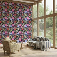 Charming Bloomscape wallpaper with colorful spring bloom flowers for bright interiors.