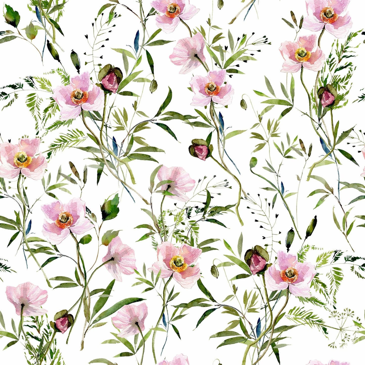 Modern floral pattern, lush leaves, delicate product Blossom Hues wallpaper