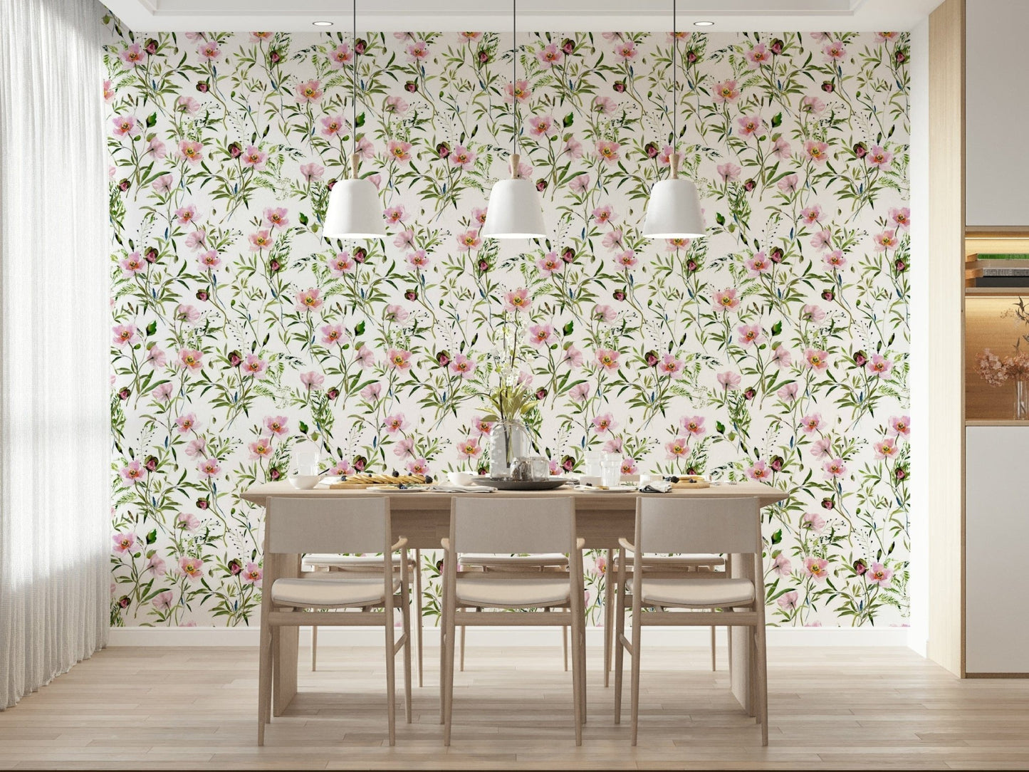 Elegant botanical illustration wall covering, natural mood Blossom Hues.