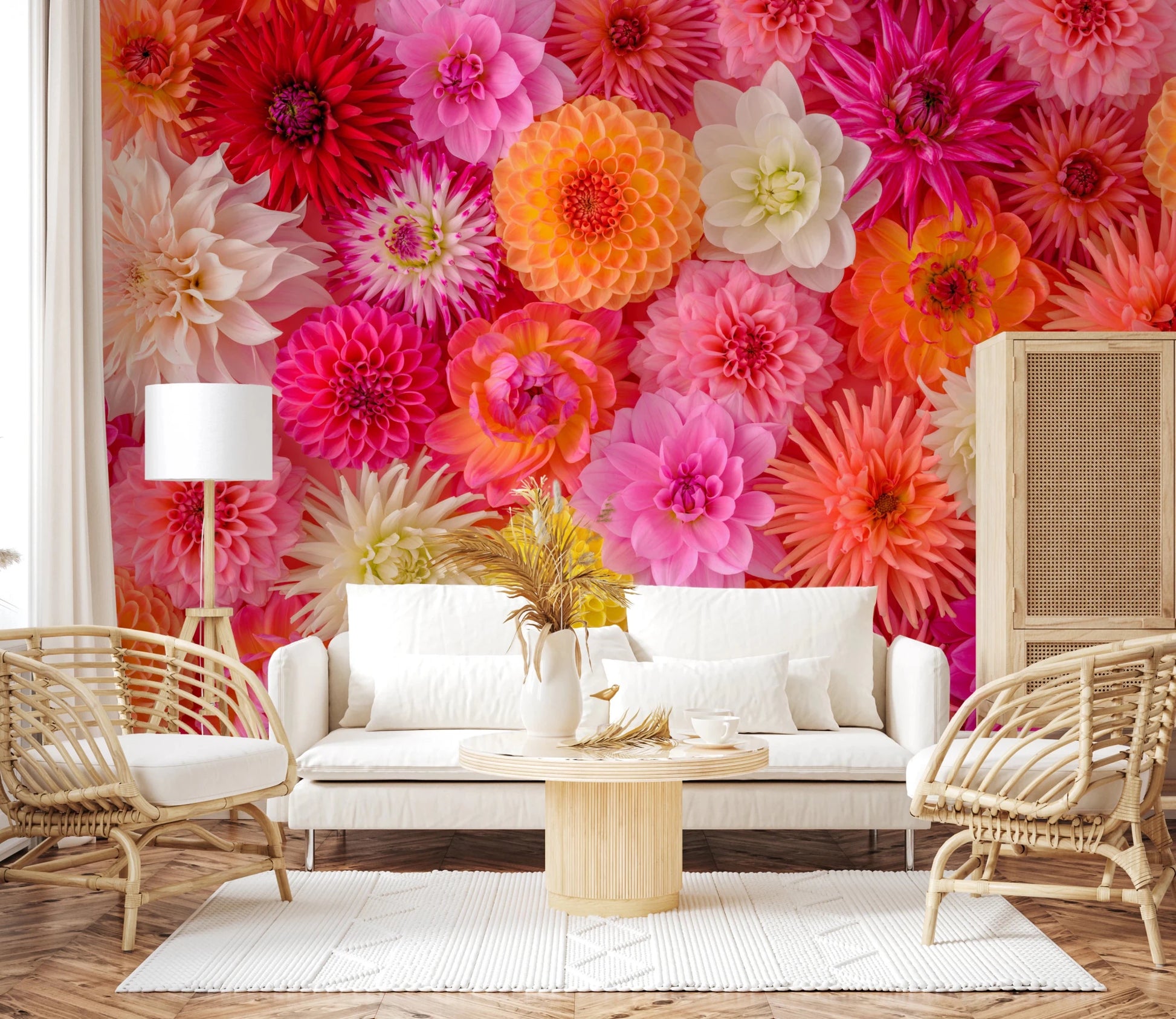 This Blossom Medley hallway Wall Mural captures nature in a bright and detailed montage.
