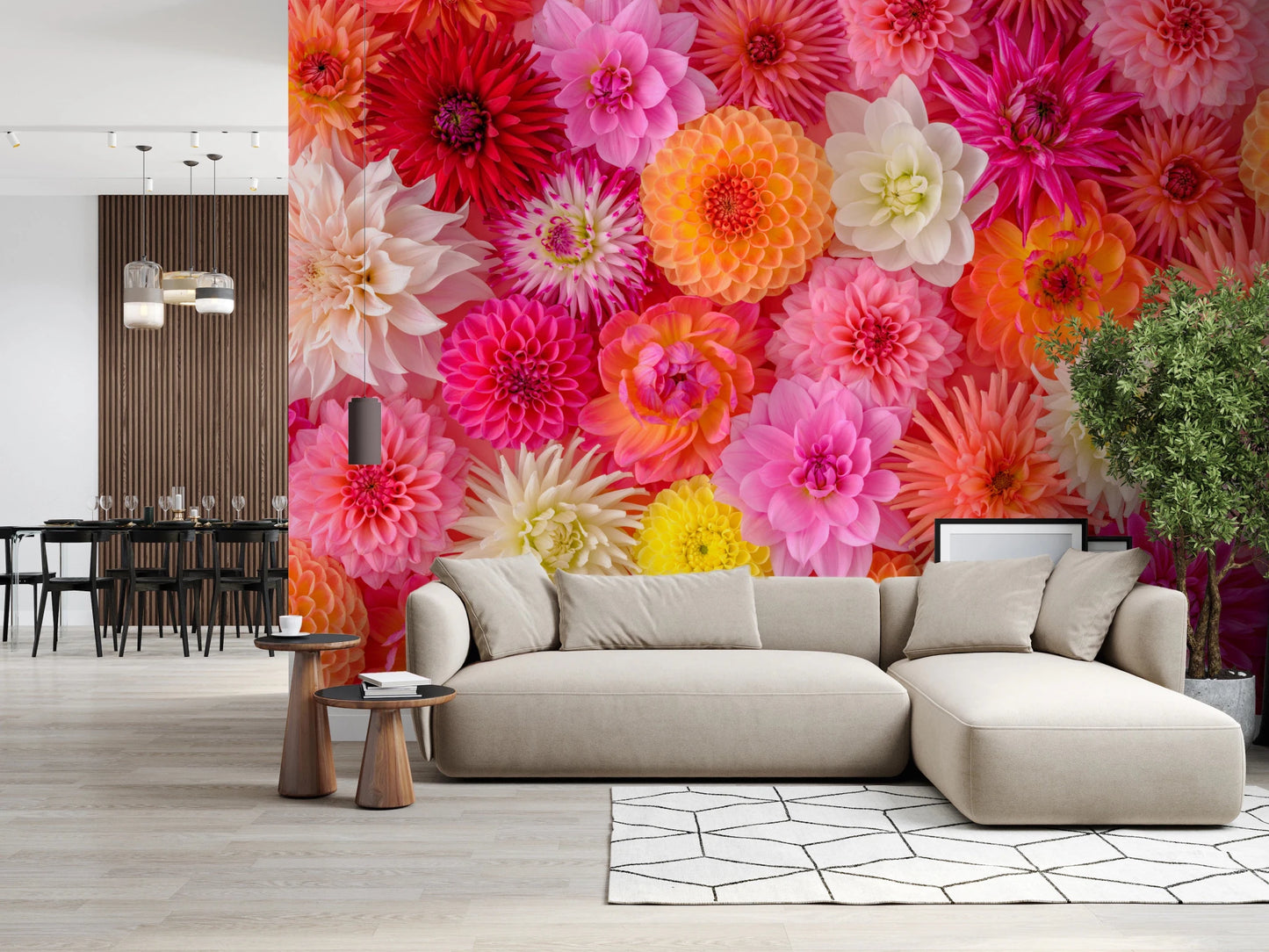 High-resolution floral photography for living room makes the Blossom Medley Wall Mural realistic.