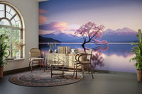 A living room featuring the peaceful wall mural.