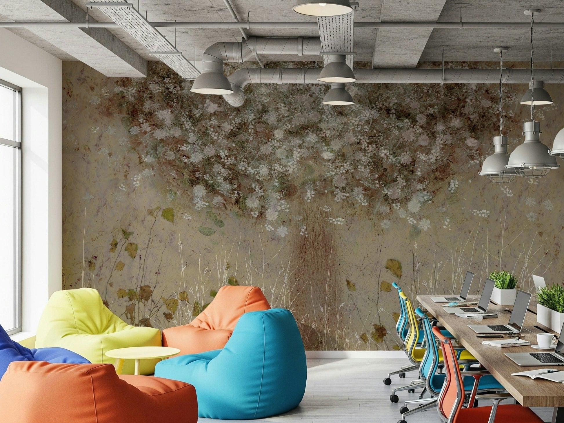 A beautiful painterly floral wallpaper mural with artistic brushstrokes.