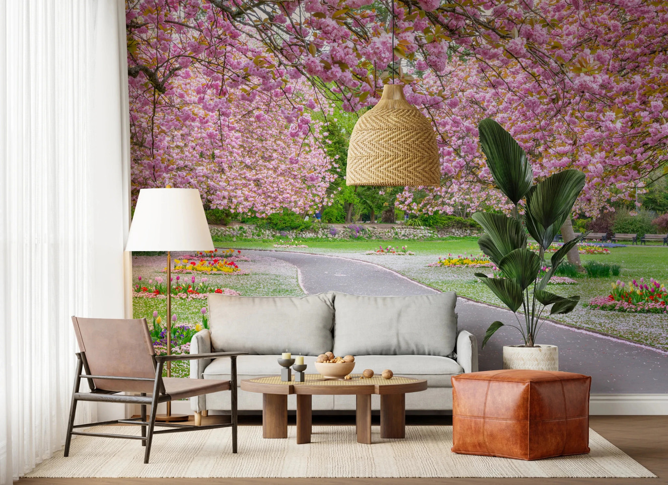 Blossom Park Wall Mural showing a lush garden path.